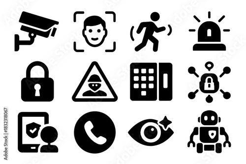 Alert panel access vector security button lock surveillance icons icon robot home