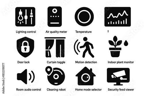 Door cleaning vector lock home mode indoor icon smart icons graph temperature