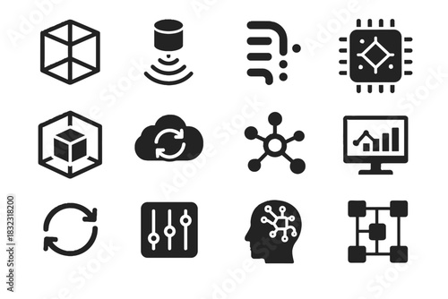 Sensor icon sync diagram simulation digital vector data iot twin stream core