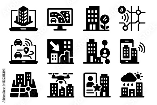 Noise system model monitor icons vector icon service city pollution smart sensor
