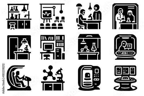 Chemistry icon virtual pod library biology vector lab digital station zone