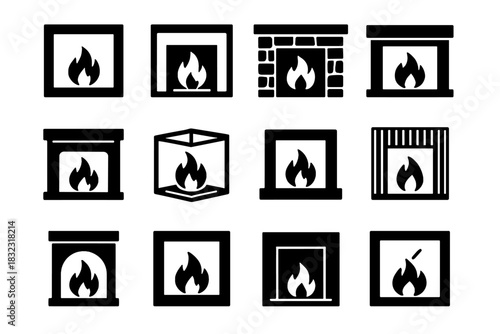 Icon matte digital fireplace icons vector wall classic insert geometric black panel