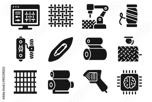 Vector controller fabric icon weaver loom thread module digital ai tool