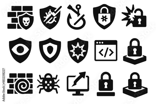 Uniform emojis no icon icons shield numbers blackhole defense typography vector cyber