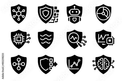 Unit matrix radar graph shield recognition prediction bot cyber vector icon smart