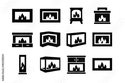 Fireplace media insert electric design vector style icon cabinet freestanding digital