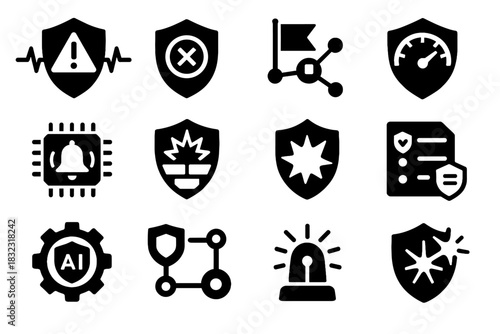 Security cyber list unit alert spark ai vector attack icons flash ring