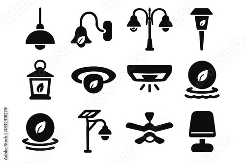 Bedside solar eco hanging light pendant glow panel recessed vector icon