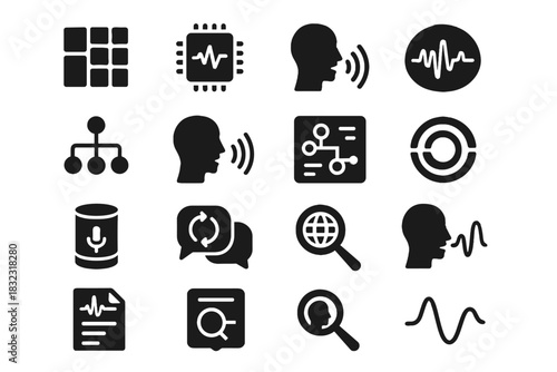 Voice icon matrix spoken ring curve transcription feedback icons analysis vector language