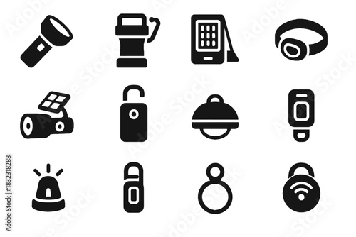 Icon headlamp vector light eco lighting portable module band hook orb hiking