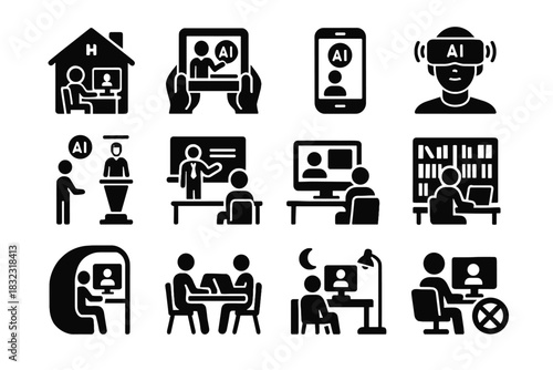 Space learning icon tutor vector study screen environment ar ai vr mode