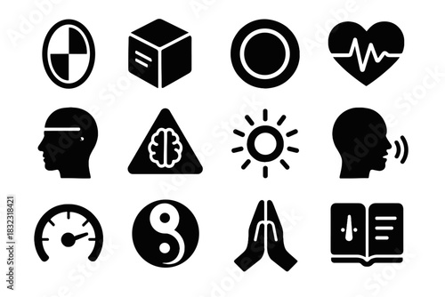 Serenity release mood symbol icon flash bar set breath ring vector wellness