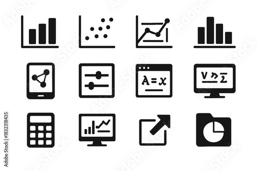 Tracker model virtual equation output lab bar histogram chart vector icon graph