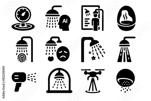 Smart sphere projection icon shower temperature stream nozzle settings futuristic water vector