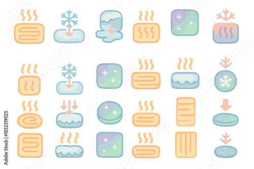 Set of pastel appliance mode icons for heating and cooling
