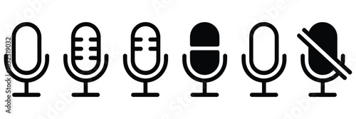 Audio microphone on and mute icon set, microphone symbols for website design, logo, app, and UI, vector line icons for business, advertising, communication, audio control, and digital interface 