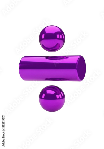 Shiny metallic purple division symbol mathematical operation concept isolated on transparent background