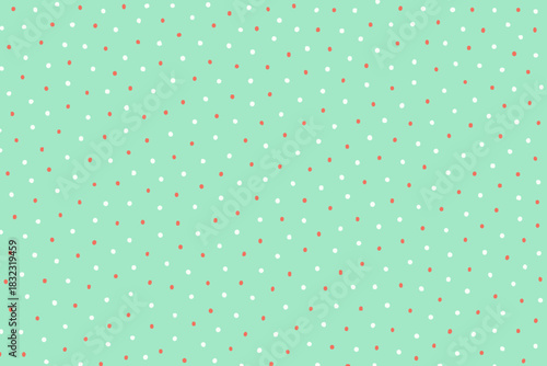 Red and white polka dot pattern on mint green background