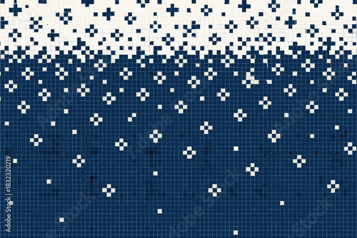 Pixel snowflake pattern on blue background with grid texture