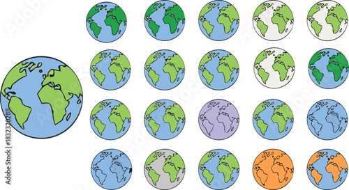 Set of earth globe illustration vector isolated on transparent background concept