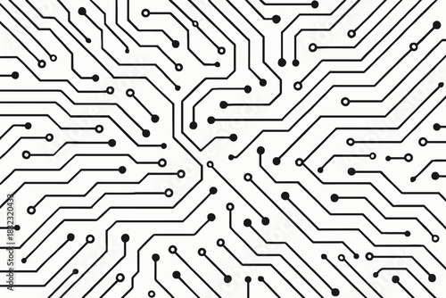Seamless abstract circuit board pattern in black and white