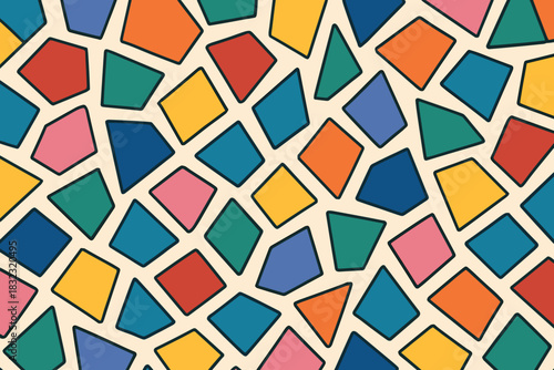 Seamless pattern of colorful irregular geometric shapes