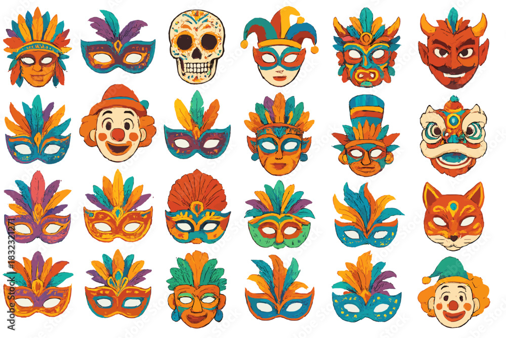 Fototapeta premium Colorful carnival and masquerade masks collection with festive designs