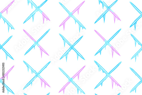 Seamless neon X pattern with icy blue and pink glow