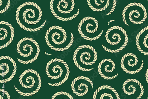 Seamless spiral rope pattern on dark green background
