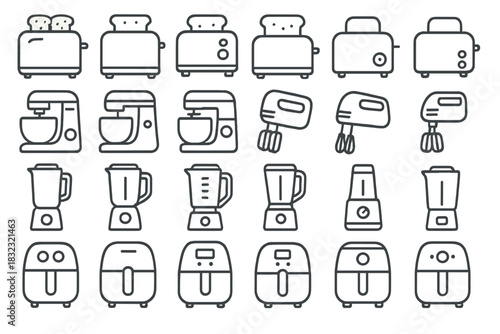 Set of kitchen appliance icons in modern line style