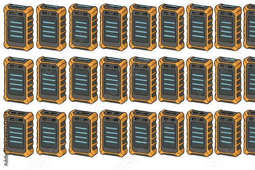 Pattern of rugged power bank icons with yellow casing