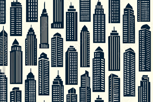 Seamless cityscape pattern with modern skyscraper silhouettes