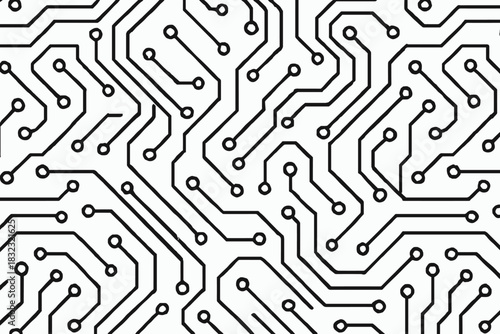 Seamless black and white circuit board pattern