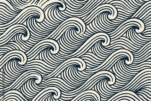 Seamless vintage wave pattern in hand-drawn style