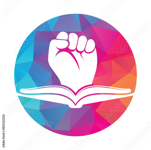 Fist Book Logo Design Template. Revolution book logo concept.