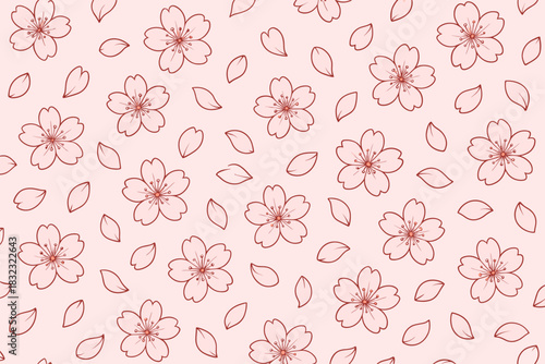 Minimal cherry blossom pattern with pink flowers and petals