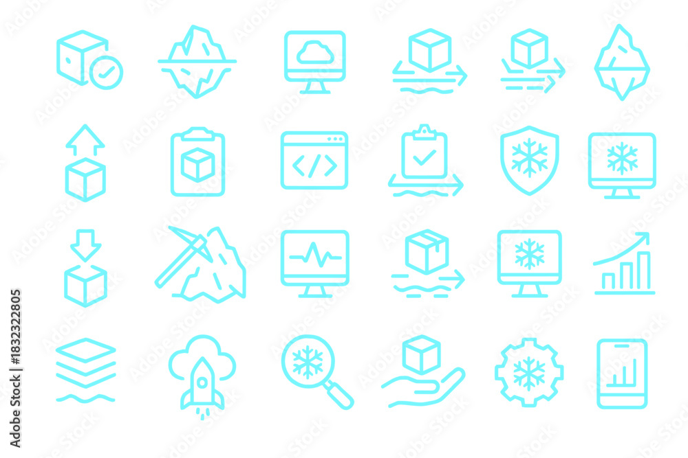 Fototapeta premium Set of glowing neon data science and cloud computing icons