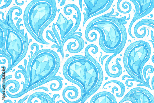 Seamless icy paisley pattern with gemstone crystal texture