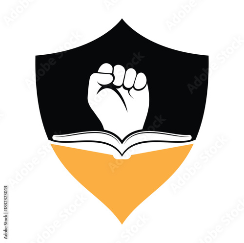 Fist Book Logo Design Template. Revolution book logo concept.