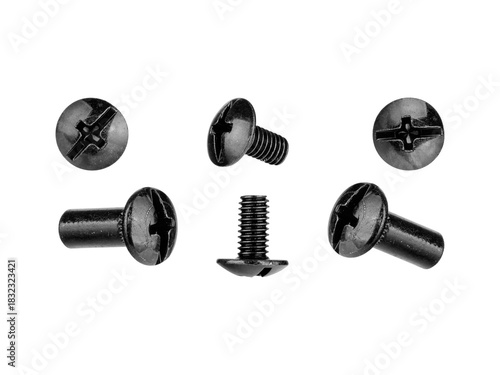 Photography Set of black Phillips screws isolated on white