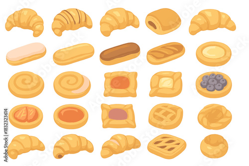 Seamless bakery pattern with assorted pastries and croissants