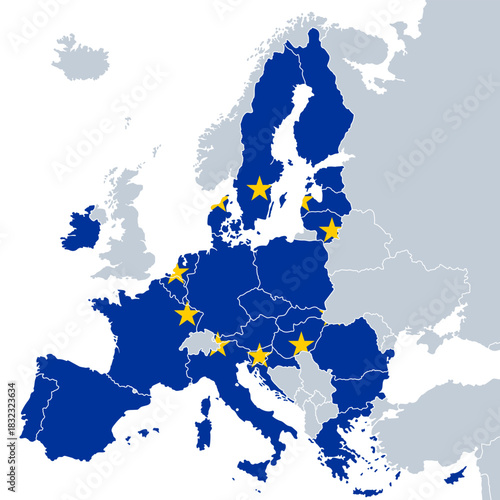 Accurate correct detailed europe european union continent map line states countries political vector on transparent background