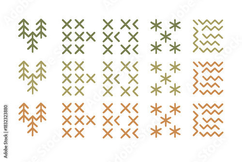 Seamless tribal pattern icon set with earthy gradient tones