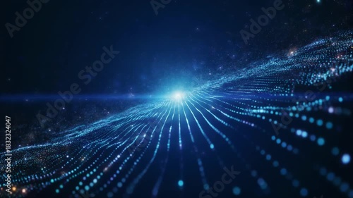 Abstract blue space background illustration with a bright star burst of light and glowing cosmic energy rays