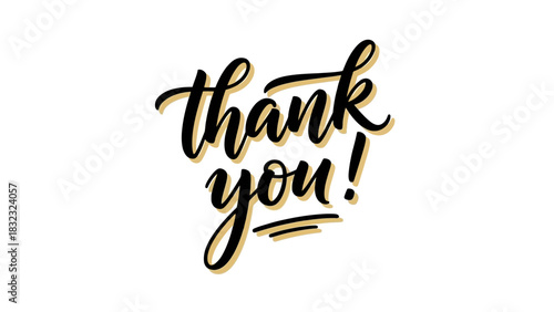 Elegant 'Thank You' message written in modern calligraphy script. Hand-drawn vector lettering for expressing gratitude, isolated on white