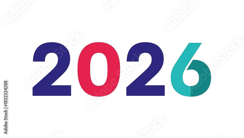 Clean and modern typographic design for the year 2026. Colorful numbers for a New Year calendar, event banner, or celebration greeting card
