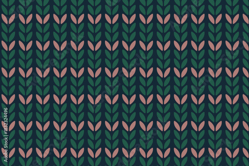 Seamless leaf pattern with pink accents on dark background