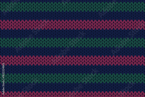 Striped knit pattern in navy, green, and magenta yarn