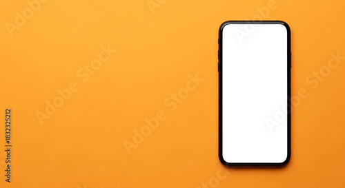 Modern smartphone with blank white screen on a vibrant orange background, perfect for showcasing digital content and applications