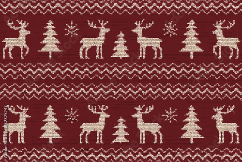 Classic Christmas sweater pattern with reindeer and trees